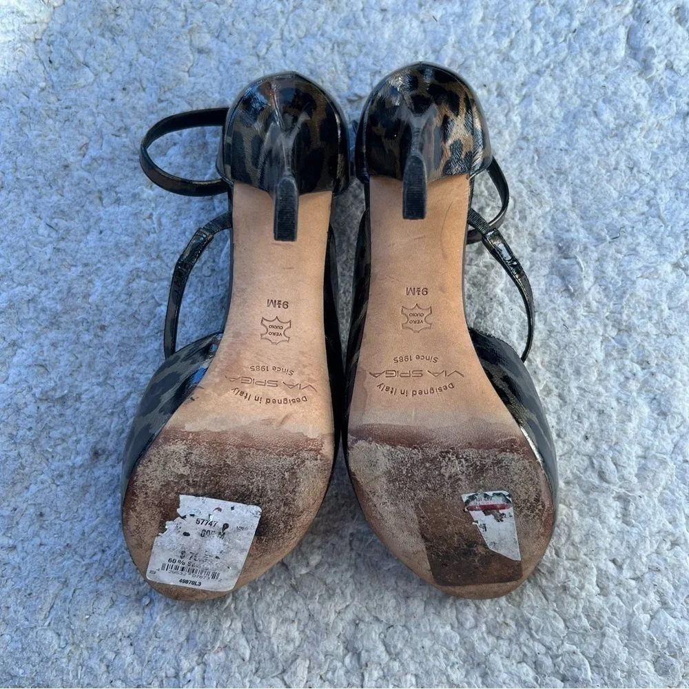 Via Spiga: Metallic Leopard Print Peep Toe D'Orsay Ankle Strap Platform Heels